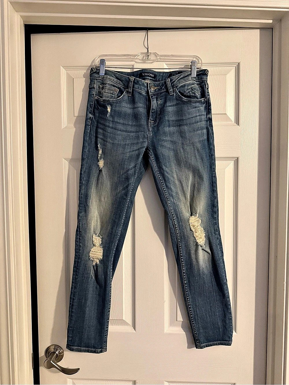 Vigoss The Chelsea Skinny Distressed Skinny Jeans in Blue Waist 30